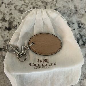 Coach Beige Leather Keychain with Silver Clip